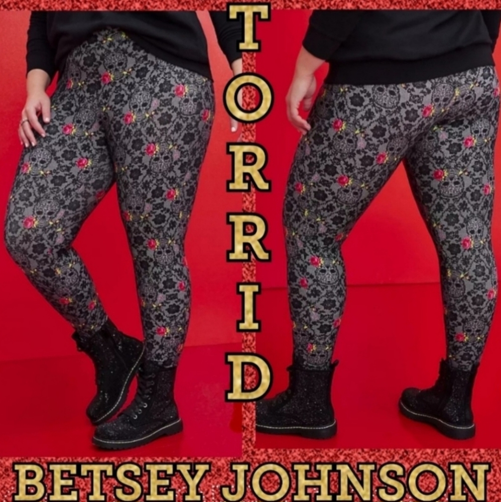 Torrid Black and Red Leggings with Floral Print